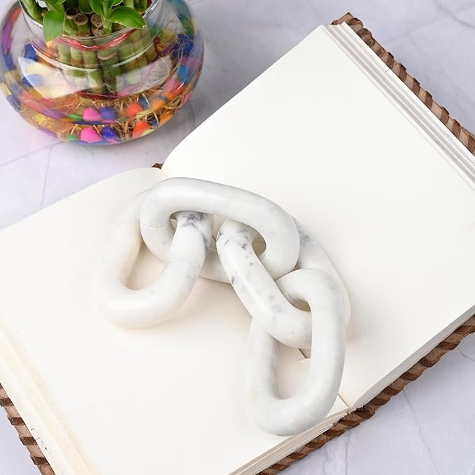 Elegant Marble Chain Link Knot- Modern Coffee Table Decor Items- Bookshelf Home Decor, Table Decorations for Living Room or Office