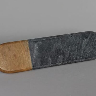 Long Marble Chopping Board, Cheese Platter, Cutting Board for Kitchen, Wine Serving and Gift (Grey & Brown)